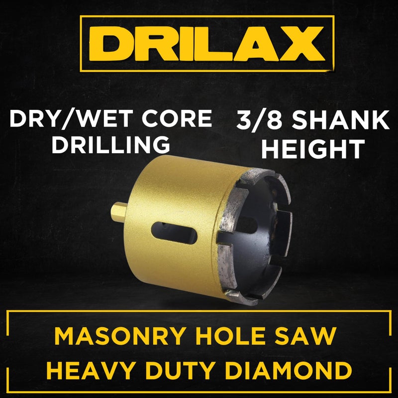 Drilax 2-1/2 Inch Diamond Masonry Hole Saw - 2" Depth for Concrete, Brick, Basement Walls (AC, Vent, Conduit) & Floor Posts - 3/8" Shank Core Drill Bit - Image 5